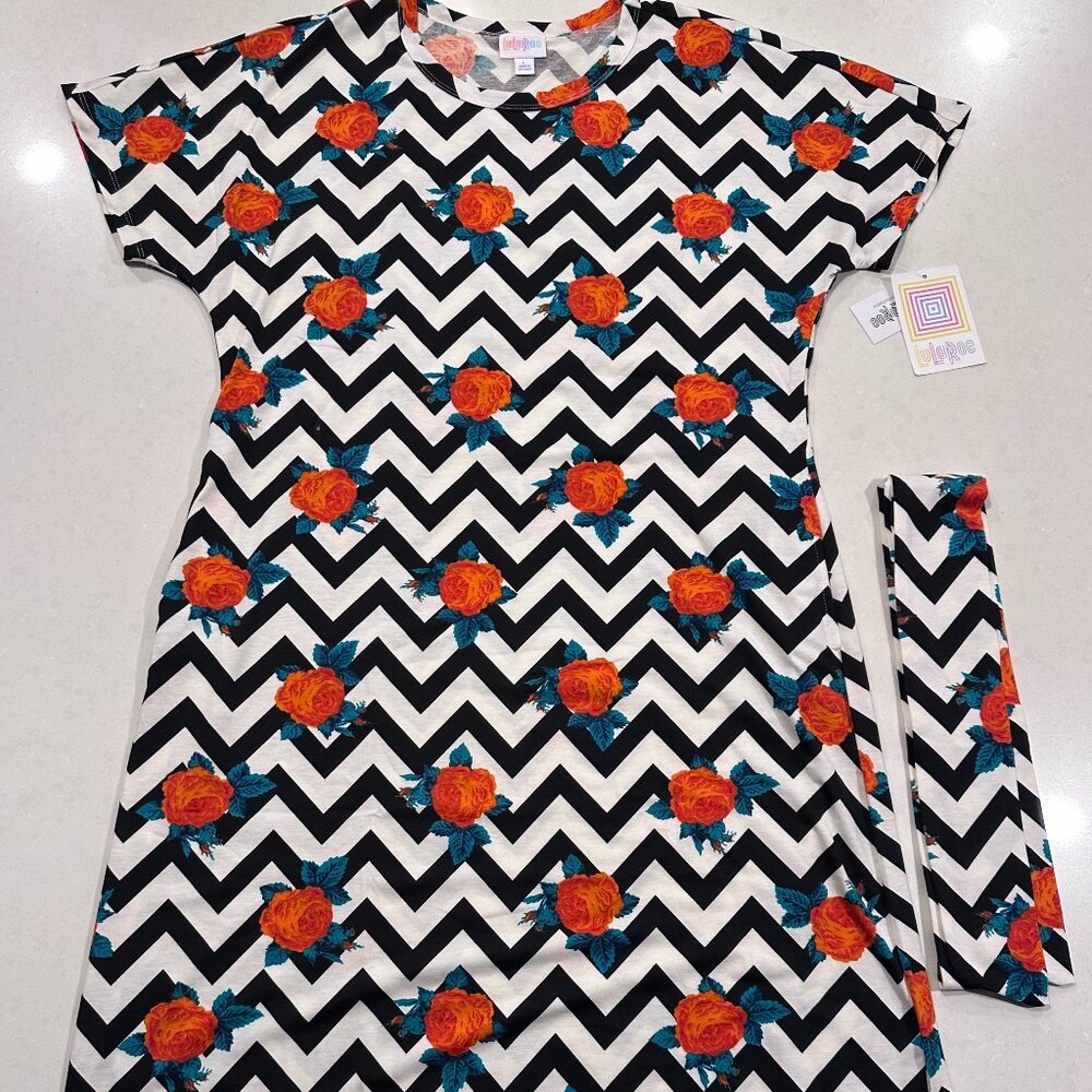NWT LuLaRoe Marly Black & White Chevron Dress, Size Large